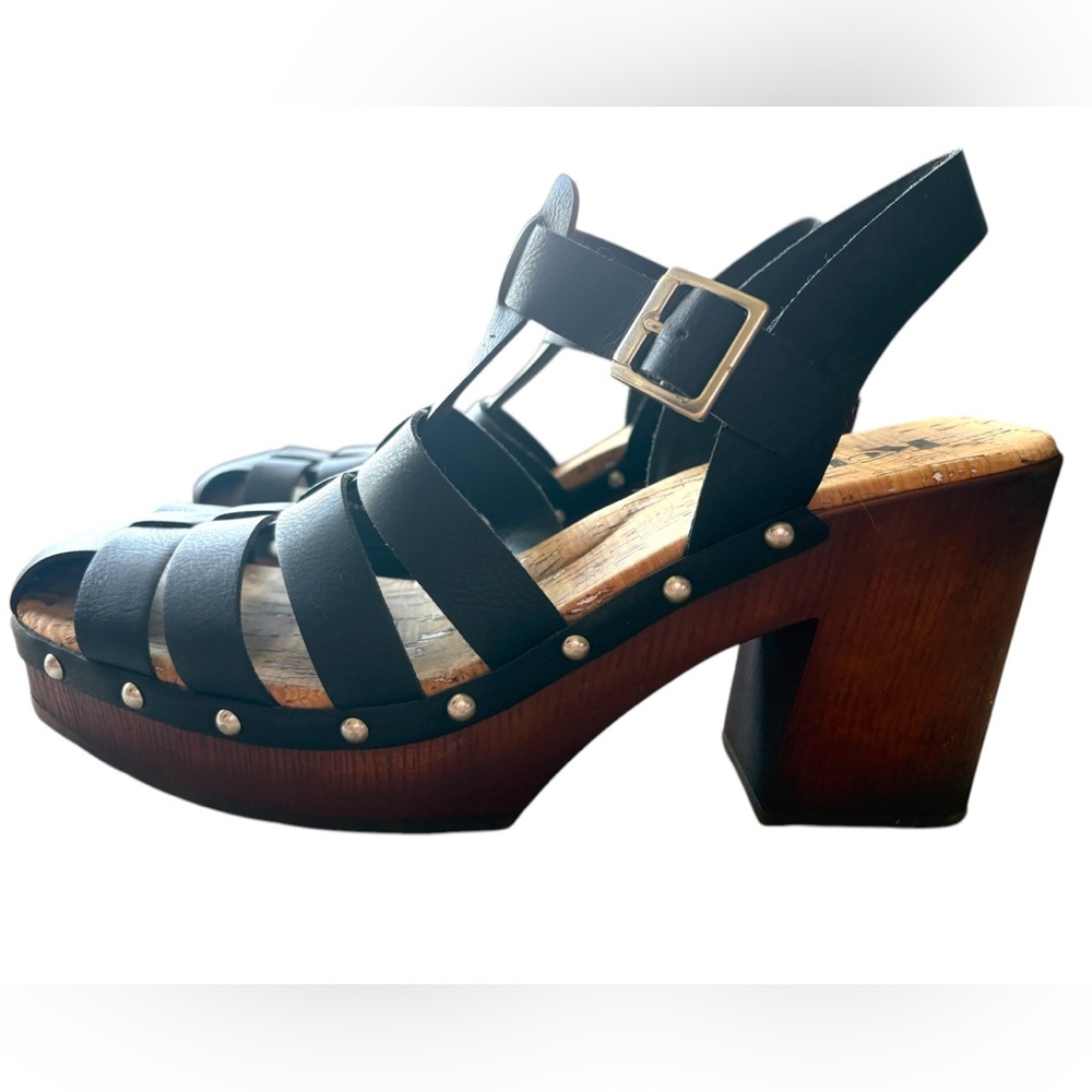 KORKS Black Leather Platform Sandals